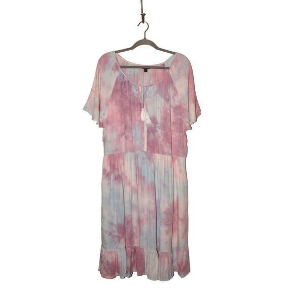 TORRID $76 Multi Tie-Dye Crosshatch Tiered Babydoll Dress Tassel‎ Accents 2 / 2X - Picture 1 of 4
